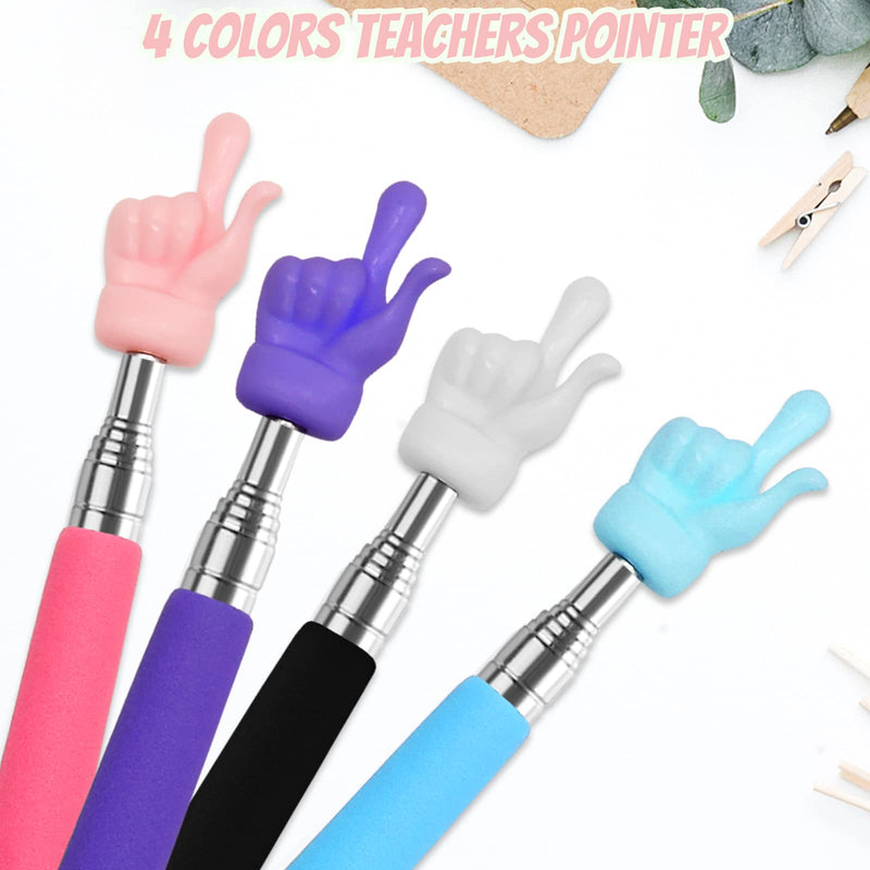 [Australia - AusPower] - 4Pcs Telescopic Teachers Pointer, Mini Extendable Hand Pointer Finger Pointer Stick, Retractable Classroom Pointer for Elementary School Kindergarten Teacher Supplies (Black Pink Blue Purple) 