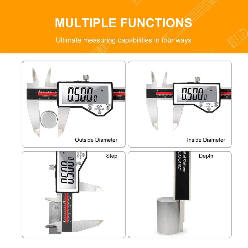 [Australia - AusPower] - Digital Caliper, 8" Caliper Measuring Tool Extreme Accuracy Waterproof Electronic Vernier Caliper Industrial Stainless Steel Digital, Durable Measuring Tool with Large LCD Screen 8" Red Stainless Steel 