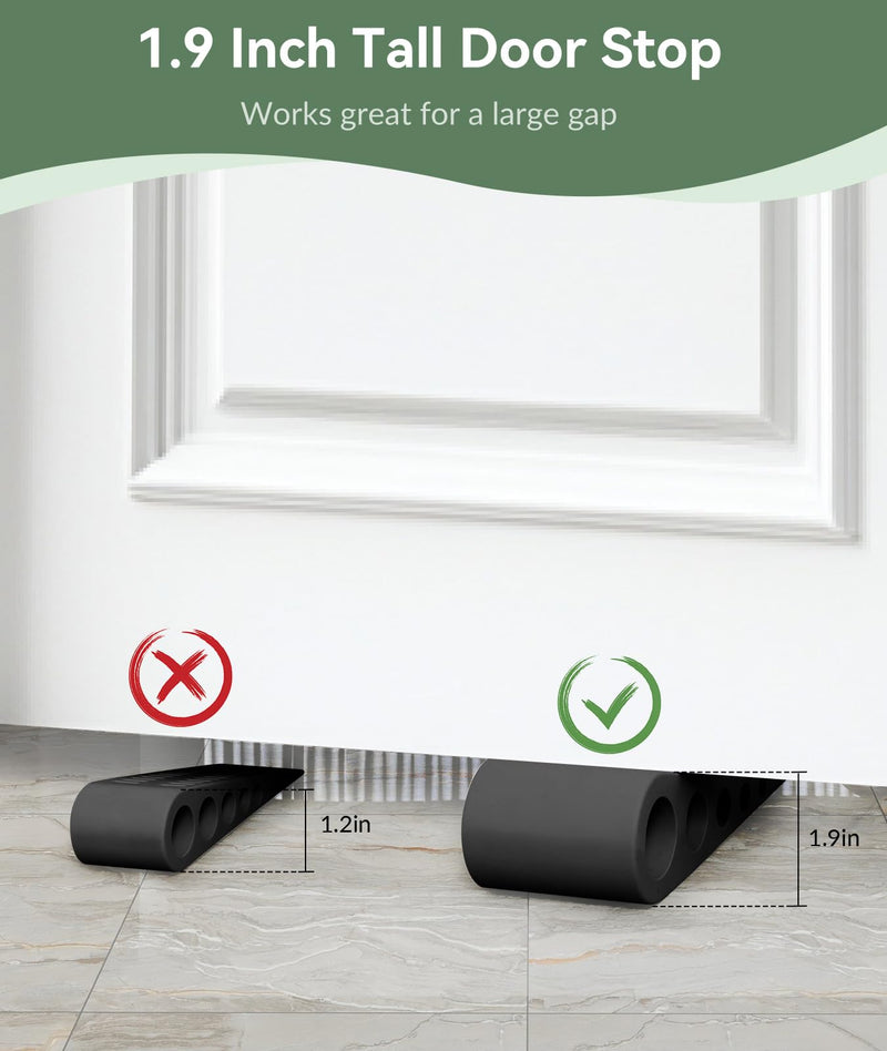 [Australia - AusPower] - 1.9 Inches Heavy Duty Door Stopper, 2 Pack Rubber Door Stop, Door Stoppers for Bottom of Door, Large Door Stopper Wedge for Home Office School (Black) Black 