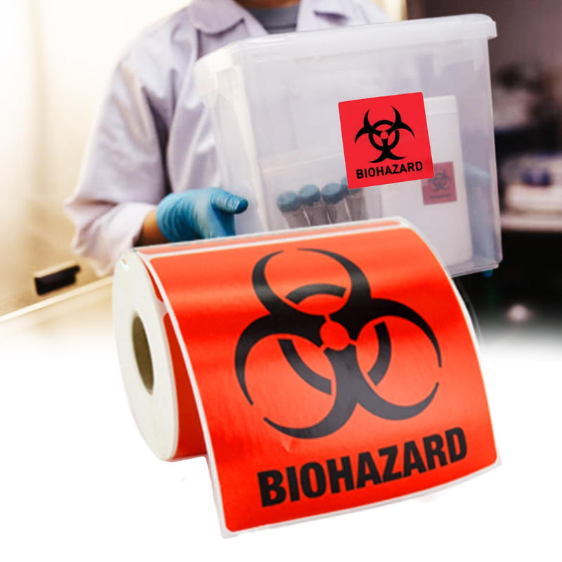 Biohazard Danger Safety Warning Label - 4"x 4" Waterproof Self Adhesive Decal Sign Sticker, High Temp Resistance, Long Lasting (250 Pcs/Roll) 250