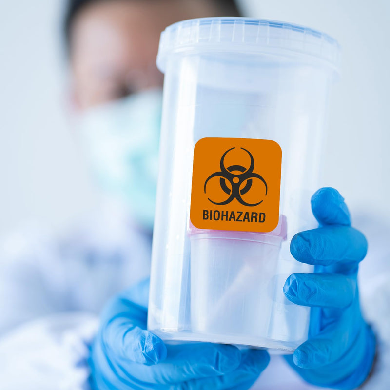 SmartSign (750-Pack) Biohazard Labels with Symbol in Dispenser Box, 0.875" x 0.875", Fluorescent Paper Labels with Permanent Adhesive - for Medical/Industrial Use, Orange/Black