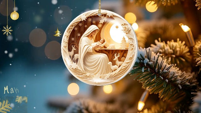 2025 Christmas Ornament – Holy Nativity Scene Acrylic Ornament, Virgin Mary and Baby Jesus Religious Decoration for Tree, Dated Navidad 2025 Ornament, Christian Catholic Christmas Decor Gift Mother