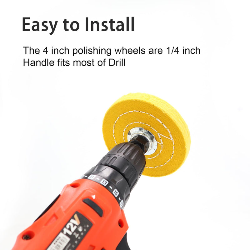 SCOTTCHEN 4" Buffing Polishing Wheels Soft(30Ply)/ Fine(50Ply)/ Medium(38Ply)/ Coarse 1/2" Thick/Rough 1/2" Thick with 1/2" Arbor Hole with 2sets 1/4" Shank for Drill - 5Pack Multi 7pcs 4 inch