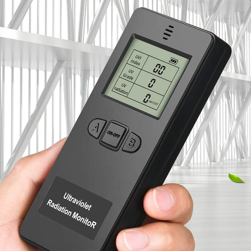 Portable Digital UV Radiation Detector, LCD UVI Meter, Radiometer Tester for Detecting Outdoor Sunlight, 2 x AAA Battery Operated, Suitable for Indoor Lamps in the Home Office