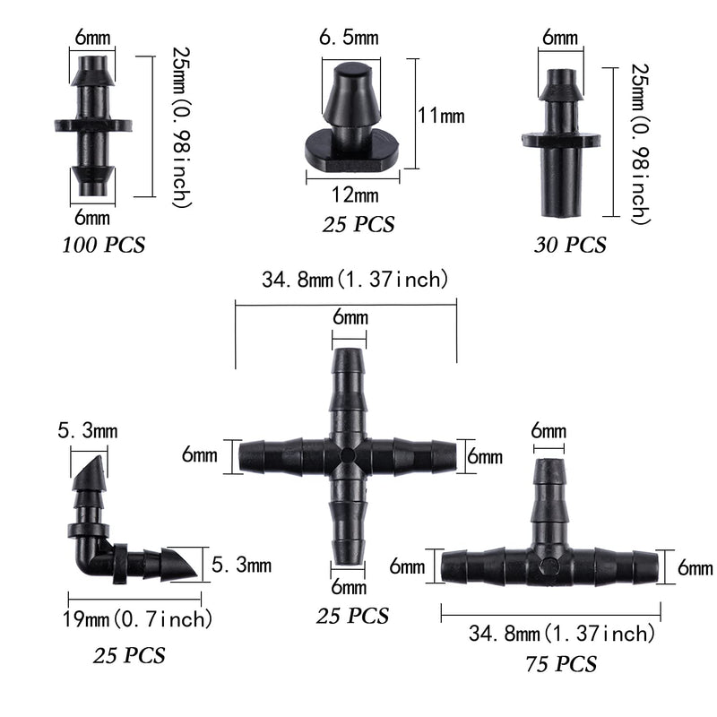 [Australia - AusPower] - 280 Pcs Barbed Connectors Irrigation Fittings Kit,Drip Irrigation Barbed Connectors 1/4''Tubing Fittings Kit for Flower Pot Garden Lawn(Straight Barbs,Single Barbs,Tees,Elbows,End Plug,4-Way Coupling) 