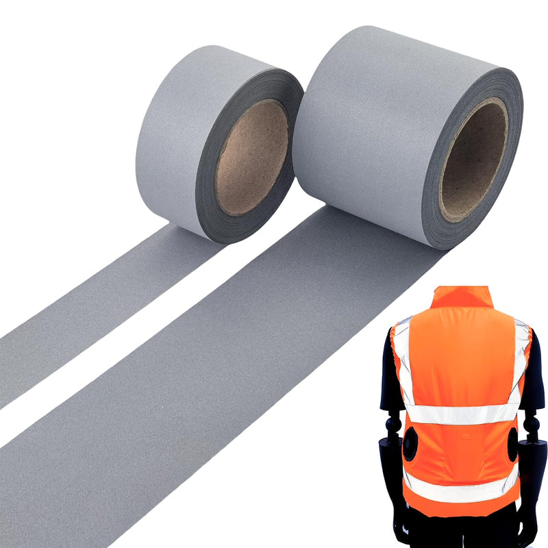 2 Rolls Sew On Reflective Fabric Roll, High Intensity Silver Gray DIY Reflective Material for Safety Vests, Clothing, Costumes, Bags, Decoration