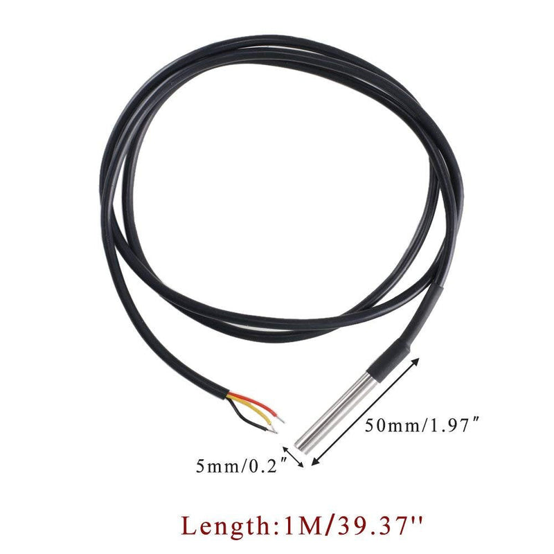 HiLetgo 5pcs DS18B20 Temperature Sensor Temperature Probe Stainless Steel Package Waterproof 1M (Pack of 2) Small (Pack of 2)