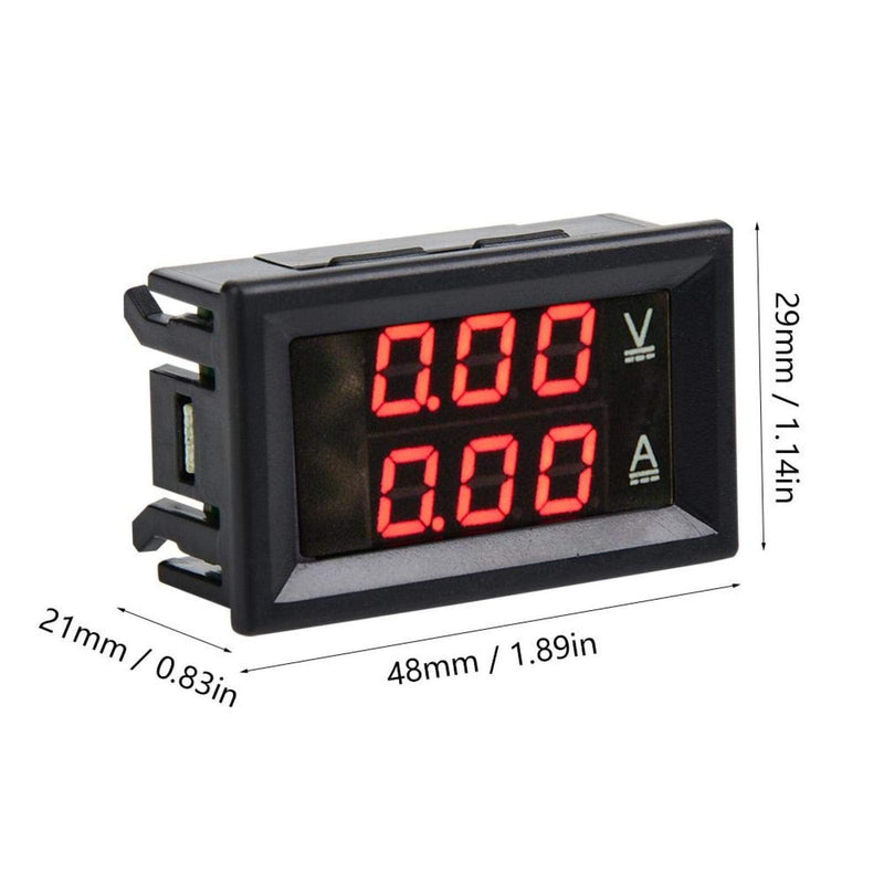 [Australia - AusPower] - Digital Voltmeter Ammeter, DC 0-100V 50A/10A Amp Voltage Current Meter Tester with 0.28" Digital Tube Blue + Red LED Display Panel with Connect Wires(Font Backlit red red 10A) 