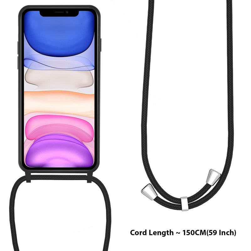 [Australia - AusPower] - UEEBAI Crossbody Lanyard Phone case for iPhone 12, Silicone Phone Cover with Adjustable Necklace Strap Soft Belt Neck Cord Lanyard Shockproof Protective Case - Black 