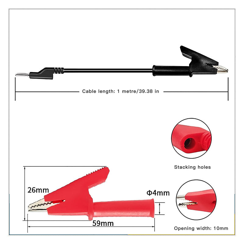 [Australia - AusPower] - 4 mm Banana Plug Crocodile Clips Test Probe Test Lead Set with Crocodile Clips Cable 3.3 ft / 1 m 18 AWG for Multimeter Red and Black 