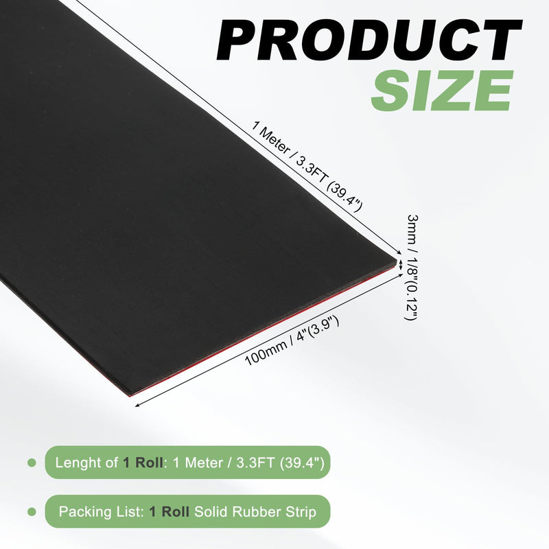 PATIKIL Neoprene Rubber Strips 4" Wide x 1/8" Thick x 3.3FT Long, Self Adhesive Solid Rubber Sheet for Shock Absorption Gasket DIY Crafts Sealing Weather Striping, Black 4" x 1/8" x 3.3FT