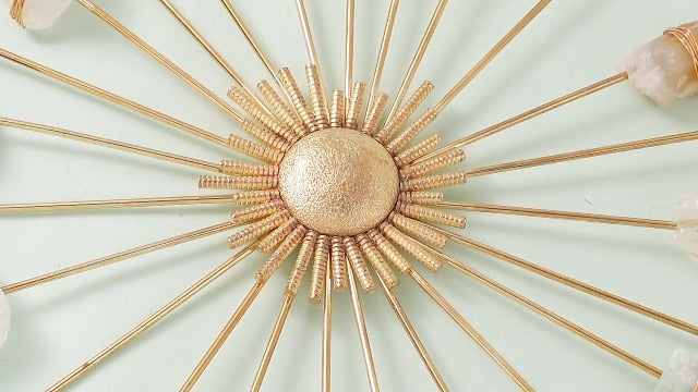 Marsui Sunburst Crystal Wall Decor, Gold Metal Sun Wall Art with Natural Chakra Stones, Boho Celestial Hanging for Bedroom Living Room Meditation, Summer Modern Spiritual Home Decor Gift for Women