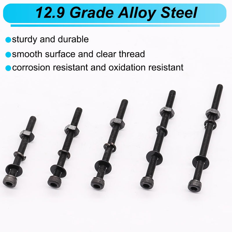 [Australia - AusPower] - 420PCS Black M3 Hex Socket Head Cap Screws, M3 x 30/35/40/45/50mm Metric Screws Bolts Nuts Washers Assortment Kit, 12.9 Grade Alloy Steel 