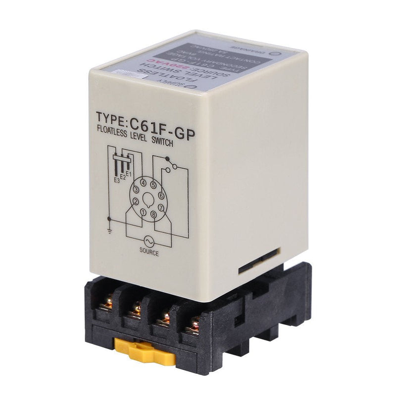 [Australia - AusPower] - Liquid Water Level Sensor, Floatless Level Switch, C61F-GP AC220V 50HZ/60HZ Liquid Level Controller with Base for Water Industry 