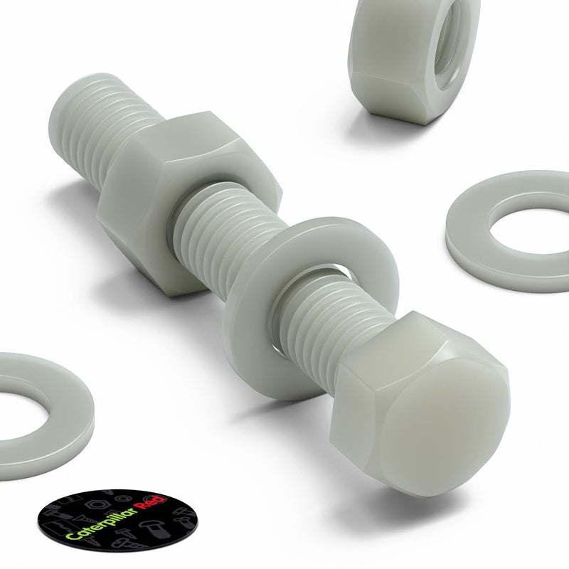 [Australia - AusPower] - 20 x Glass Filled Reinforced, Super Nylon Hex Head, M8 x 50mm, Machine Screws, Plastic Nuts and Bolts, Washers, (5/16 x 1 31/32 in) 