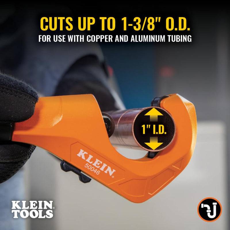 [Australia - AusPower] - Klein Tools 50046 Constant Swing Tubing Cutter for Copper and Aluminum, 1/8 to 1 3/8-Inch O.D. with Deburring Tool and Replacement Blade 