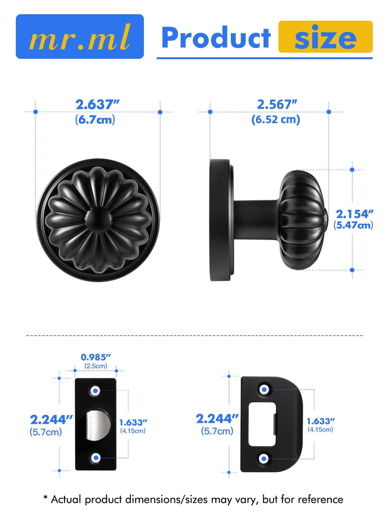 Black Passage Door Knob, Interior Kitchen Pantry Door Handle Hall Closet Door Knob Without Lock, Aluminium Alloy Knob, 1 Pack Black