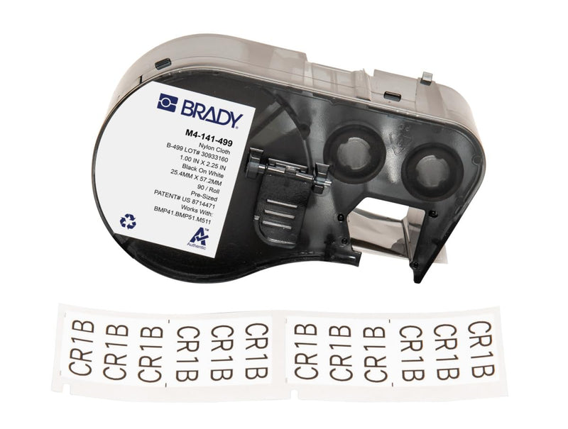 Brady Authentic (M4-141-499) Aggressive Adhesive Multi-Purpose Nylon Labels 2.25" H x 1" W Black on White, 90 Labels. for use with the BMP41, BMP51, and M511 Label Printers