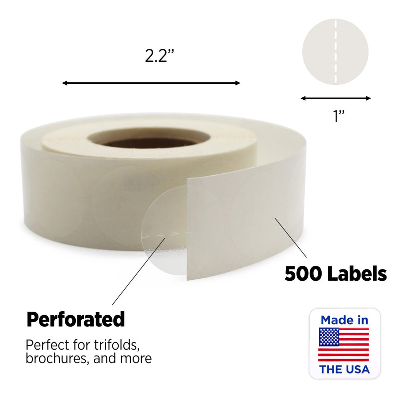 ChromaLabel 1 Inch Round Clear Wafer Seals, 500 per Roll, Perforated 1" Diameter 500/Roll