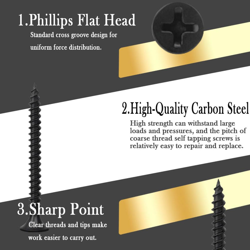 [Australia - AusPower] - #6 x 1-1/2" Fine Thread Drywall Screw with Phillips Bugle Head, Black Phosphate Coated, Sharp Point, High Strength Quick Self Self Tapping Screw for Drywall Sheetrock, Wood and More, 80Pcs #6 x 1-1/2-Inch 