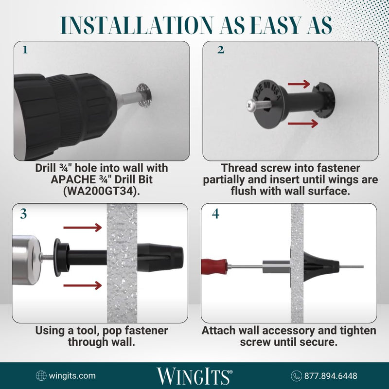WingIts MASTER Wall Anchor, 10-32 x 3-1/2, PK6, Model:RC-MAWSD35-6