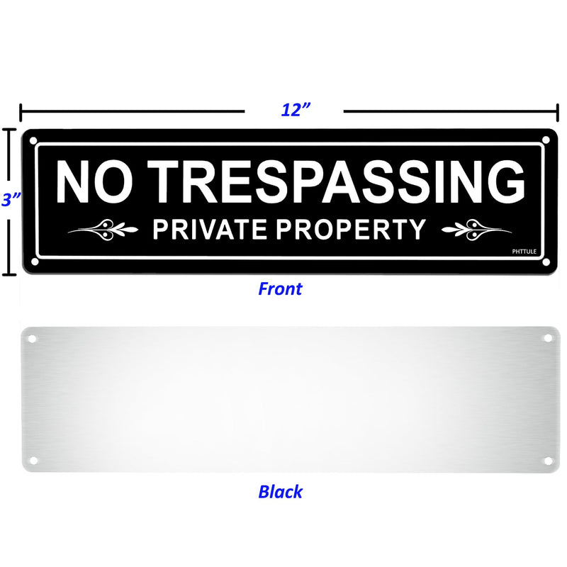 [Australia - AusPower] - No Trespassing Private Property Sign 2 Pack, 12 x 3 inches Sturdy Rust Free Aluminum Sign for Home and Business White and Black B2pc 