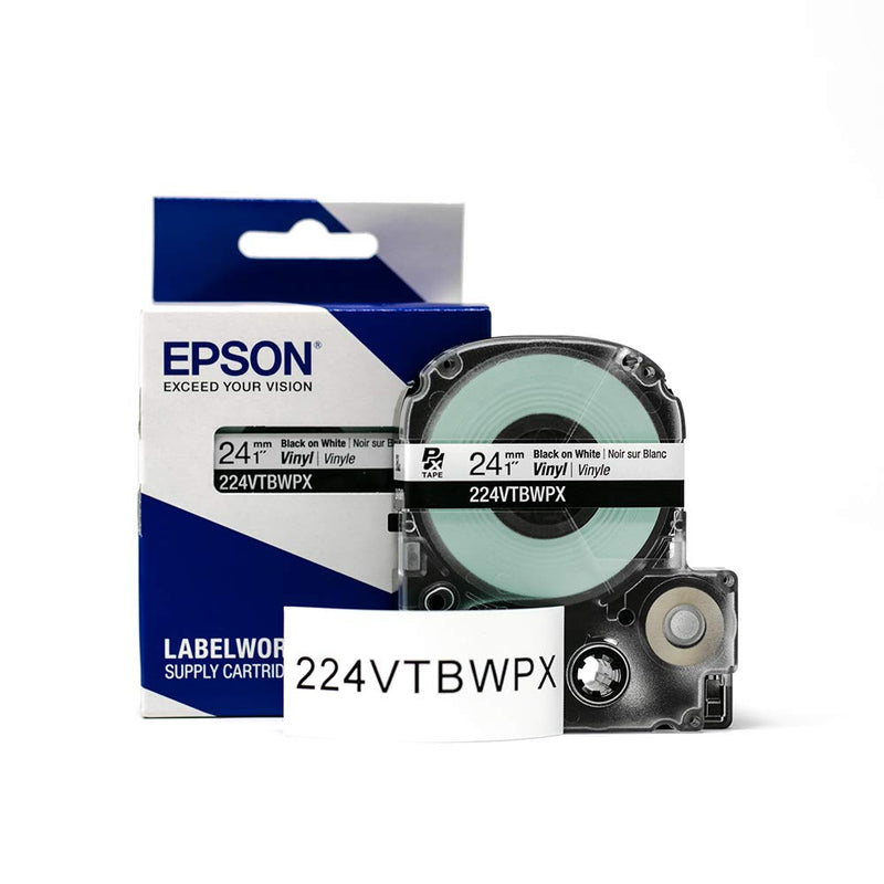 LABELWORKS 224VTBWPX Tape Cartridge - Black on White Flexible and Durable Vinyl Industrial Label Maker Tape - 1" (24MM) Wide, 22.9 ft 24mm