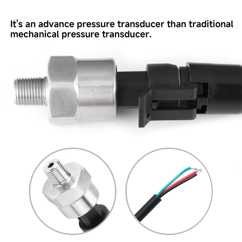 [Australia - AusPower] - 30PSI Pressure Transducer Sensor, 1/8-27 NPT Thread Stainless Steel Pressure Sensor 0.5-4.5V, Fuel Oil Pressure Transducer Sensor with Connector Harness for Gas, Water, Air 30PSI 