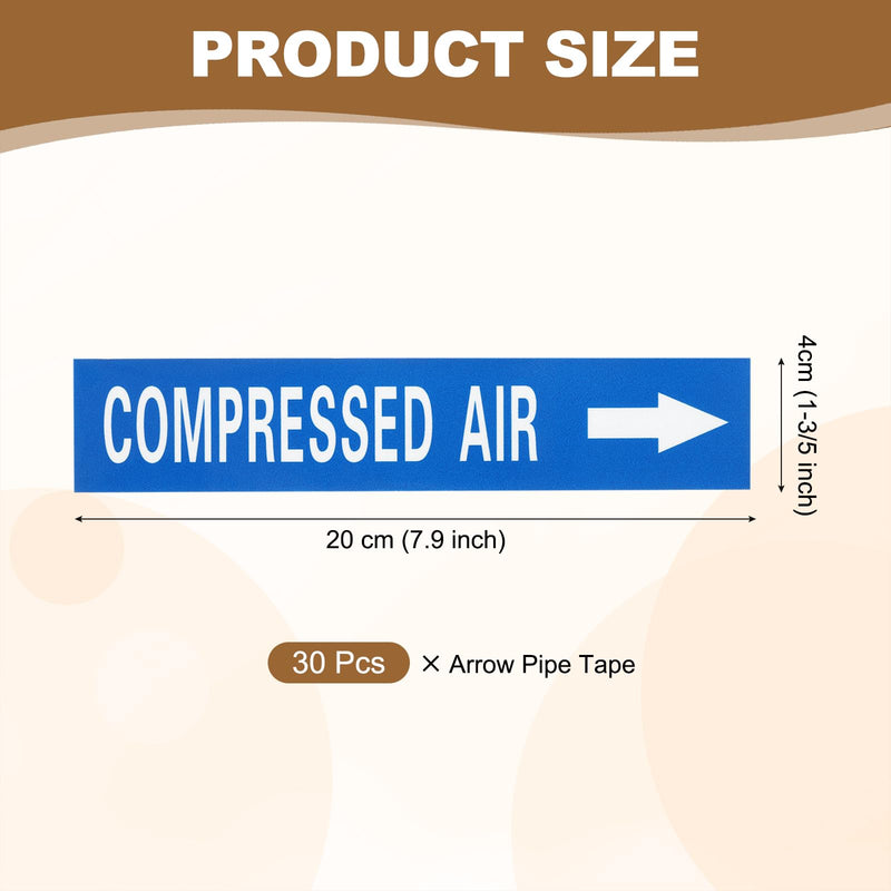 [Australia - AusPower] - MECCANIXITY Self-Stick Compressed AIR Sticker Pipe Flow Arrow Marker 1-3/5 x 8 Inch Pipe Identification Marking Labels Right-Pointing for Air Compressors White on Blue, Pack of 30 White/Blue 