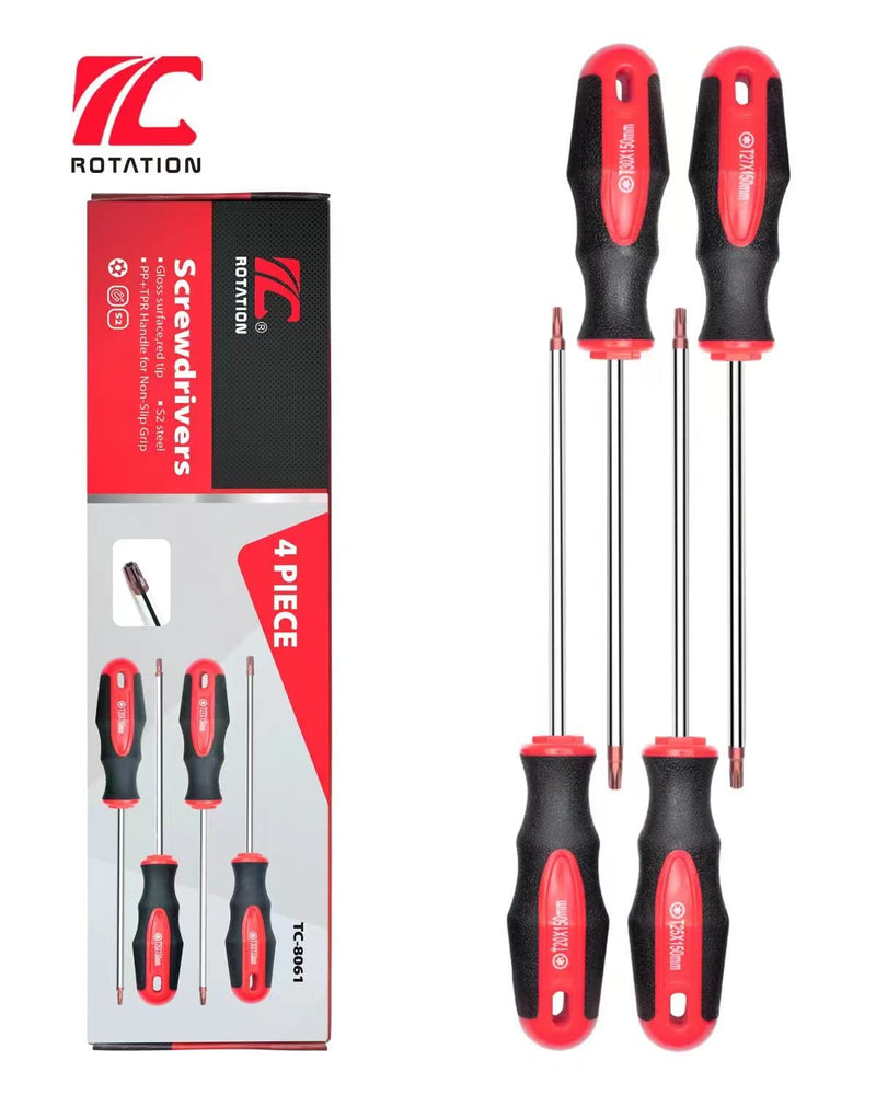 [Australia - AusPower] - ROTATION 4PCS Magnetic Tip Torx Screwdriver Set, 4 Torx Star Screwdrivers, T20, T25, T27, T30, Red Tip | Red, Gloss, S2 Steel Red_4pc 