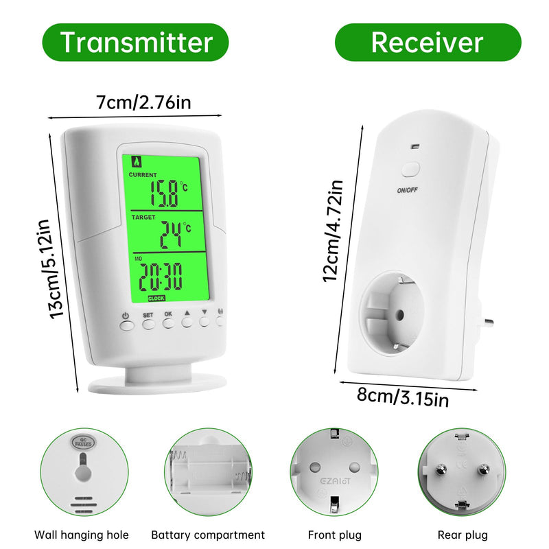 [Australia - AusPower] - diymore Wireless Thermostat Socket, Infrared Heating Thermostat with Heating and Cooling Mode, Socket Thermostat 230 V with Temperature Sensor, LCD Display with Backlight 