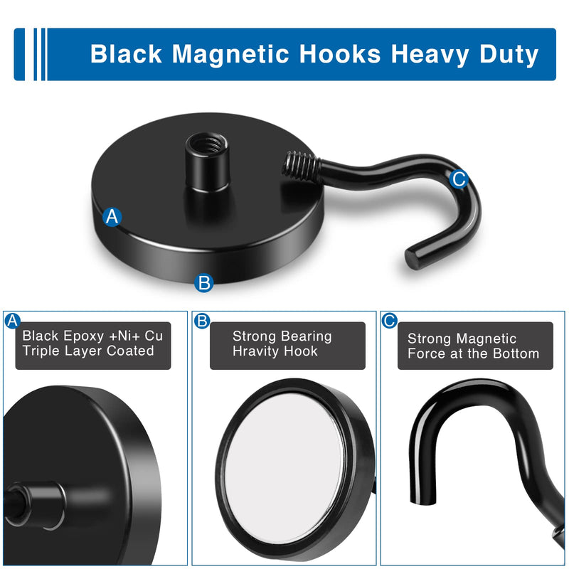 [Australia - AusPower] - LOVIMAG Black Magnetic Hooks Heavy Duty, 110lbs Strong Neodymium Magnet Hooks with Epoxy Coating for Cruise Cabins, Magnets with Hooks for Locker, Classroom, Kitchen,Office,Metal Door etc-4 Pack 110lbs-4 Pcs 