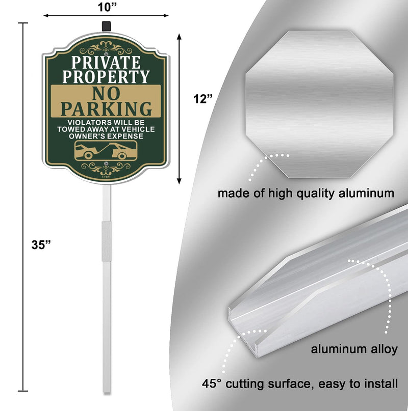 Private Property No Parking Violators Will Be Towed Away at Vehicle Owner's Expense Sign 12" x 10" With 35" Long Metal Stakes With Stand Aluminum Outdoor Use Yard Business
