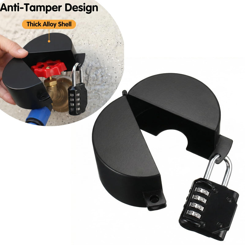 Gate Valve Locking Device (Password Lock) Metal Black, no Installation Required, Can Prevent Water Theft and Unauthorized Use - External Hose Lock Faucet ﻿ Dark Black