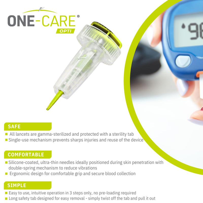 [Australia - AusPower] - ONE-CARE Opti Safety Lancets Top Button Activated 21G x 2.4mm, NormalFlow, 100/bx 