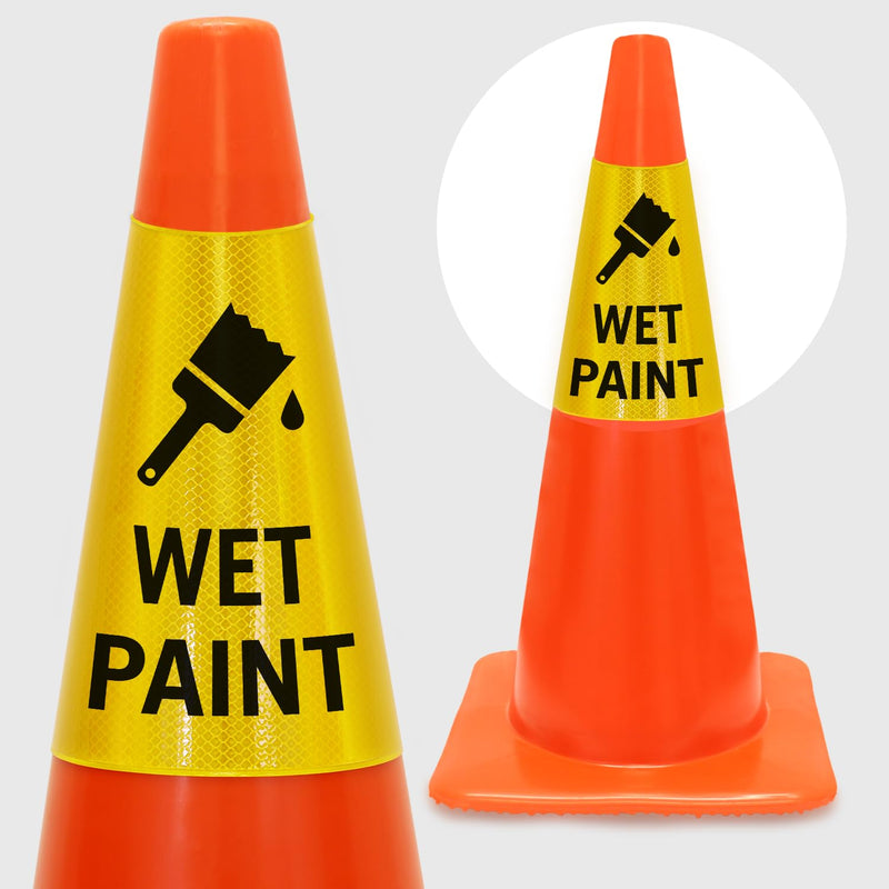 SmartSign 6-Pack "Wet Paint" Reflective Cone Message Sleeve Collar with Symbol, 360-Degree Visibility, Non-Adhesive Vinyl Signs for Traffic Safety Cones, 3-Side Print [Cone Not Included]
