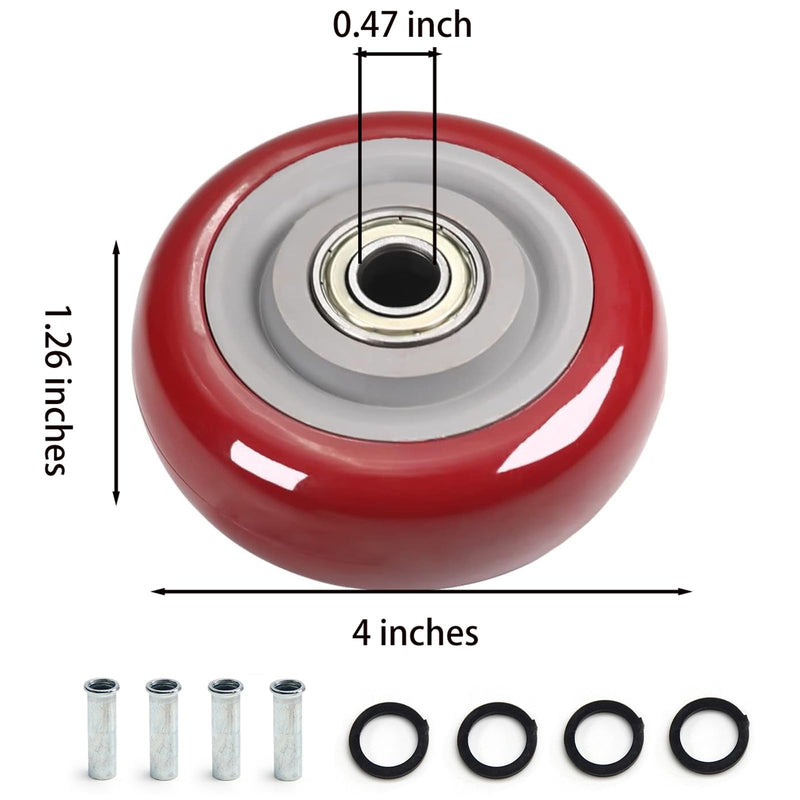 4 PCS 4 Inches Caster Wheels Red Heavy Duty Plate Shelf Replacement Wheels for Platform up to 352 LBS/160KG