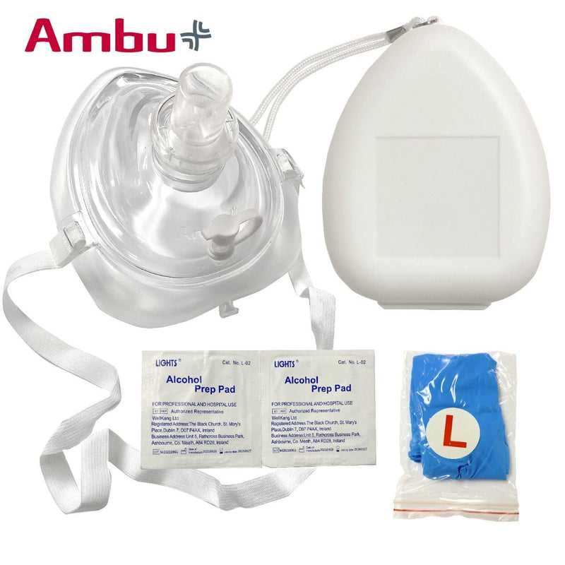 [Australia - AusPower] - Kemp USA Ambu Medical Supplies & Equipment CPR Mask Kit in Hard Case with O2 Inlet, Head Strap, Gloves & Wipes for Adults and Children (1 Set) 1 