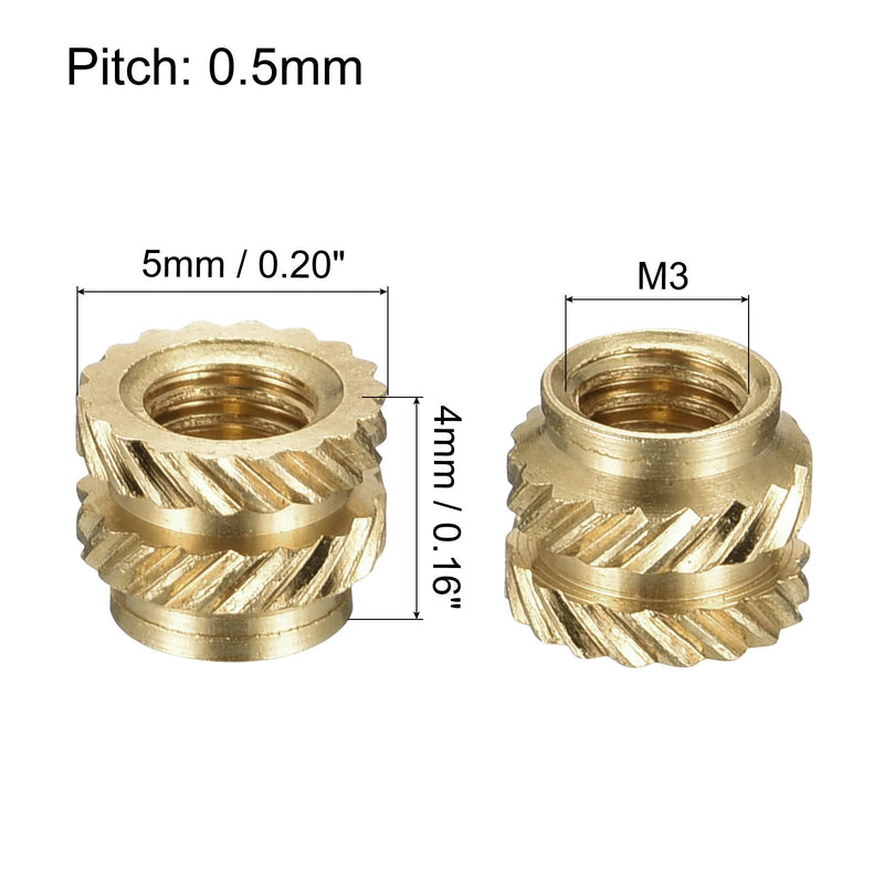 [Australia - AusPower] - uxcell knurled Insert Nuts, 60Pcs M3 x 4mm L x 5mm OD 3D Printing Brass Nuts Female Threaded Inserts Brass Heat Set Insert Embedment Nut M3 x 4mm x 5mm 