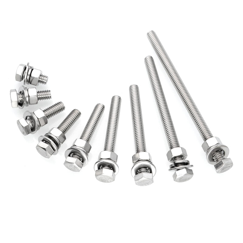 Mywish (20 Sets) 5/16-18x1-1/2 Hex Head Stainless Steel Bolts and Nuts with Flat & Lock Washers, 304 Stainless Steel 18-8, Fully Threaded, 5/16 Bolt 5/16-18 x 1-1/2 (20 set)