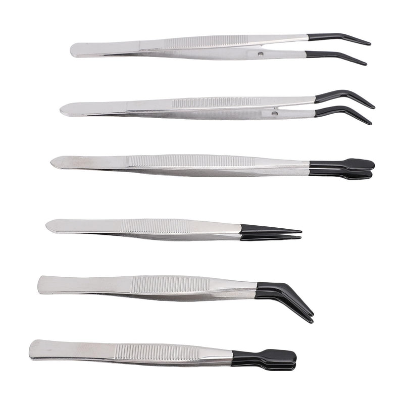 6pcs Tweezers with Rubber Coated Set, Multifunctional False Eyelash Tweezers for Jewellery Collectors for Stamp Collection, Electronics, Electronics