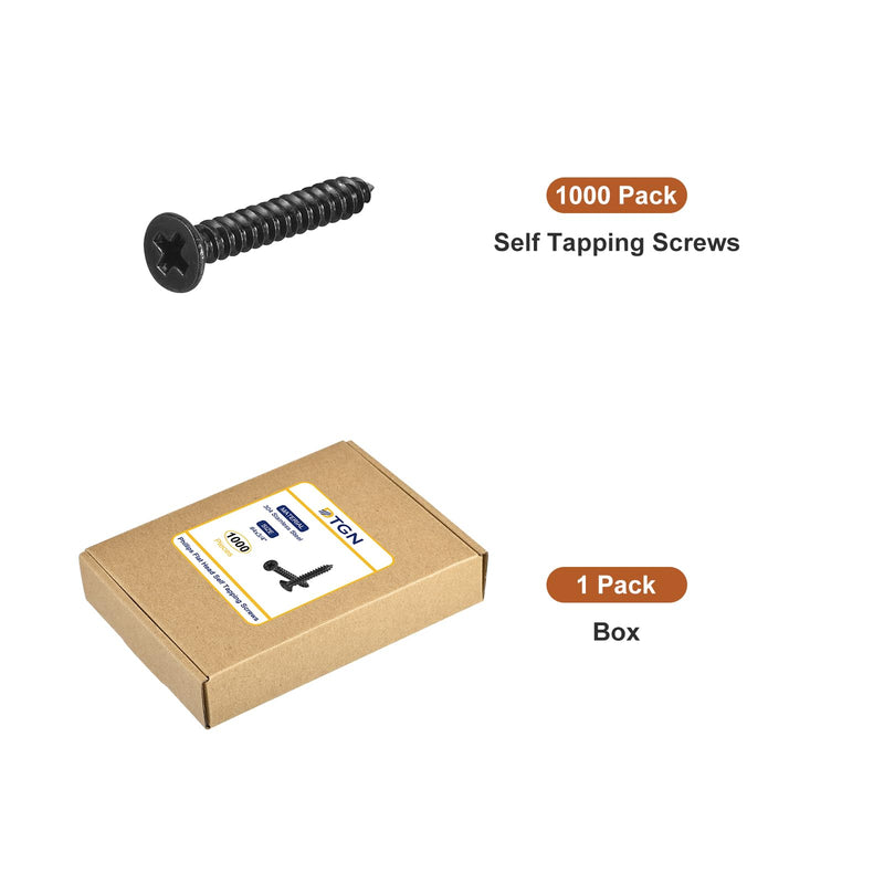 DTGN 1000Pcs #4x3/4 Flat Head Wood Screws, 304 Stainless Steel Phillips Self Tapping Screws - Good for Woodworking, Furniture - Black #4x3/4" 1000