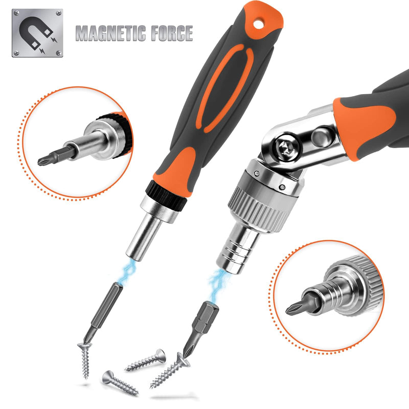 Ratcheting Screwdriver Set - BTEC 68 in 1 Socket Set & Magnetic Screwdriver Bit Set with Rotatable Ratchet Handles,extensions bar and Storage Case for Computer/Bike/Car/Electronics Maintenance