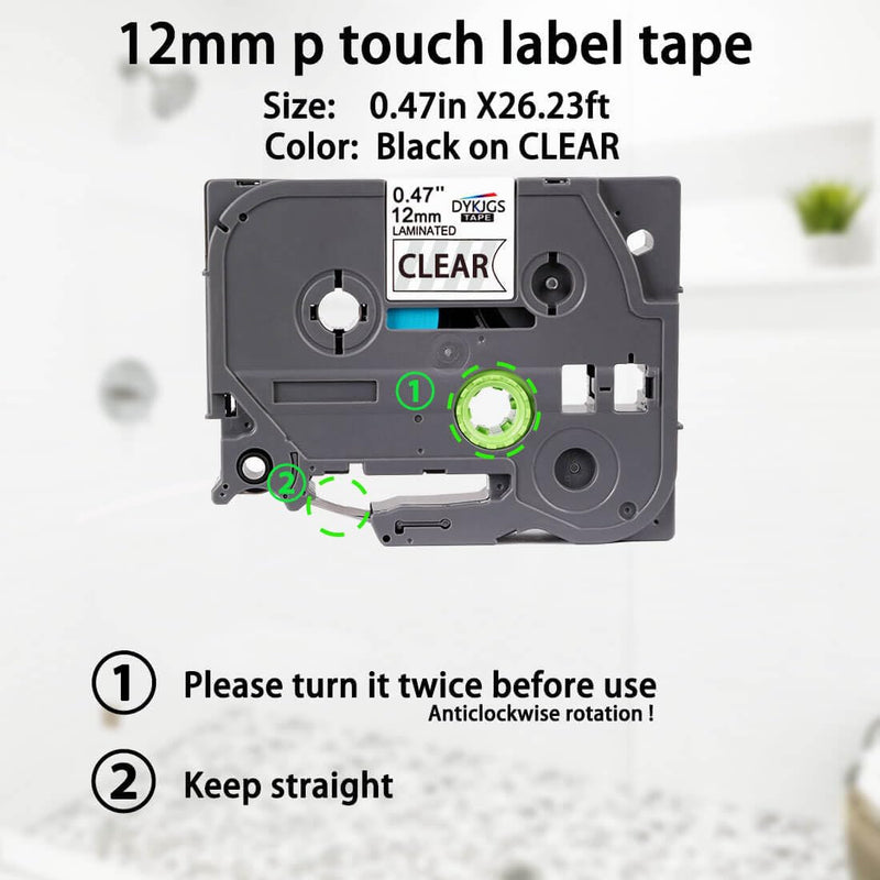 Label Printer Tape Compatible with Tze231 12mm 0.47Inch, Black on Clear,Compatible for Ptouch Laminated Label Tape Pt H110 D210 D220 D400, 6-Pack