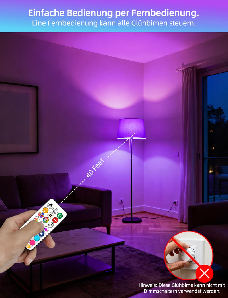 iLC LED Light Bulb Replaces 85W, 1000 Lumen, RGB Light Bulb With Remote Control, Color Change, Warm White (2700 Kelvin), Edison E27 1 piece (pack of 1)