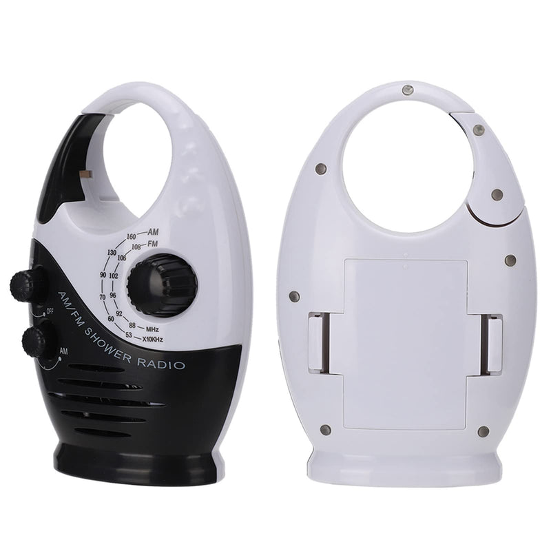 [Australia - AusPower] - Waterproof Shower Radio, AM/FM Radio with Adjustable Volume Speakers, Battery Powered Portable Speakers with Hook Handle for Shower Rooms Bedside Tables Garages Black 