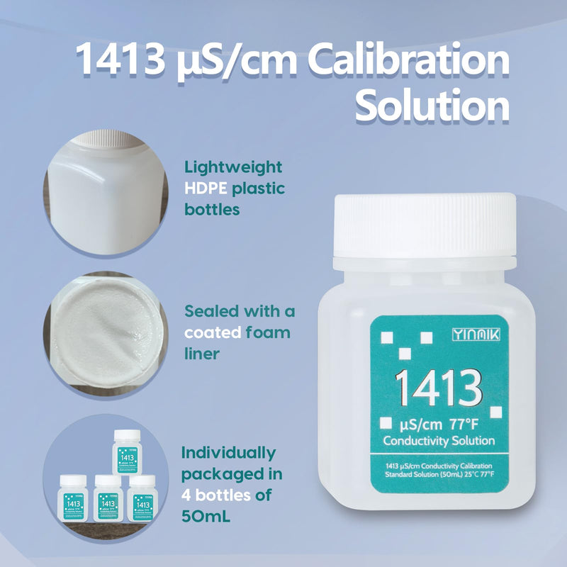[Australia - AusPower] - 1413 ?S/cm Calibration Solution, Conductivity Salt Standard Buffer Solution for 5 in 1 Salinity Tester, EC Meter, TDS Meter, 7 in 1 Multi-Parameter Tester Calibration, 4 Bottles of 50mL 1413 ?S/cm Solution 