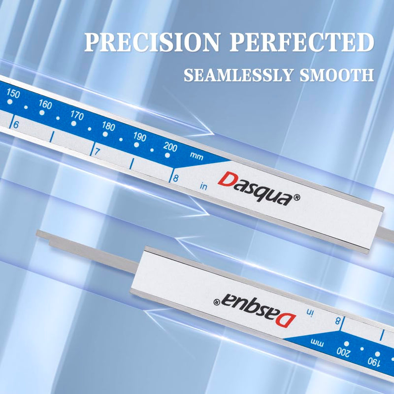 [Australia - AusPower] - Dasqua 8”/200mm Digital Caliper, Stainless Steel Precision Measuring Tool with Advanced Dual Chip, Large LCD, Resolution 0.0005”/0.01mm, Accuracy ±0.001”/0.02mm 