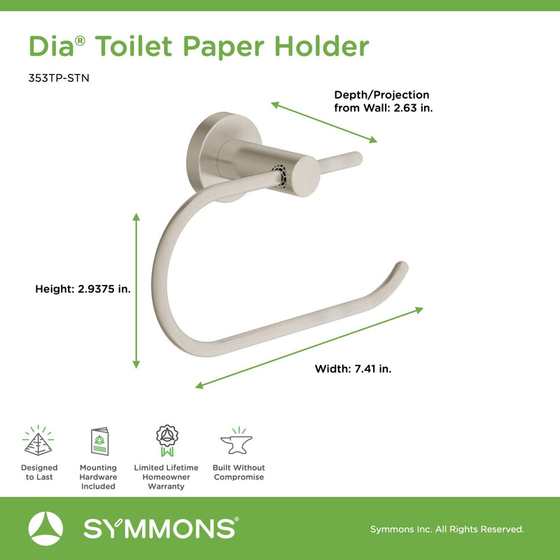 Symmons 353TP-STN Dia Wall-Mounted Toilet Paper Holder in Satin Nickel No Cover