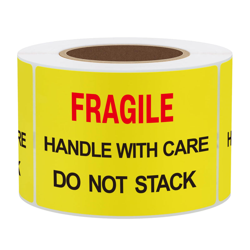 Hybsk 2x3 inch 300pcs Fragile Stickers for Shipping Moving Handle with Care Do Not Stack Yellow Warning Labels (Type 1) Type 1